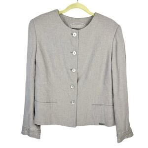 Giesswein Gray Collarless Single Breasted Embroidered Cuff Blazer Jacket Sz 14